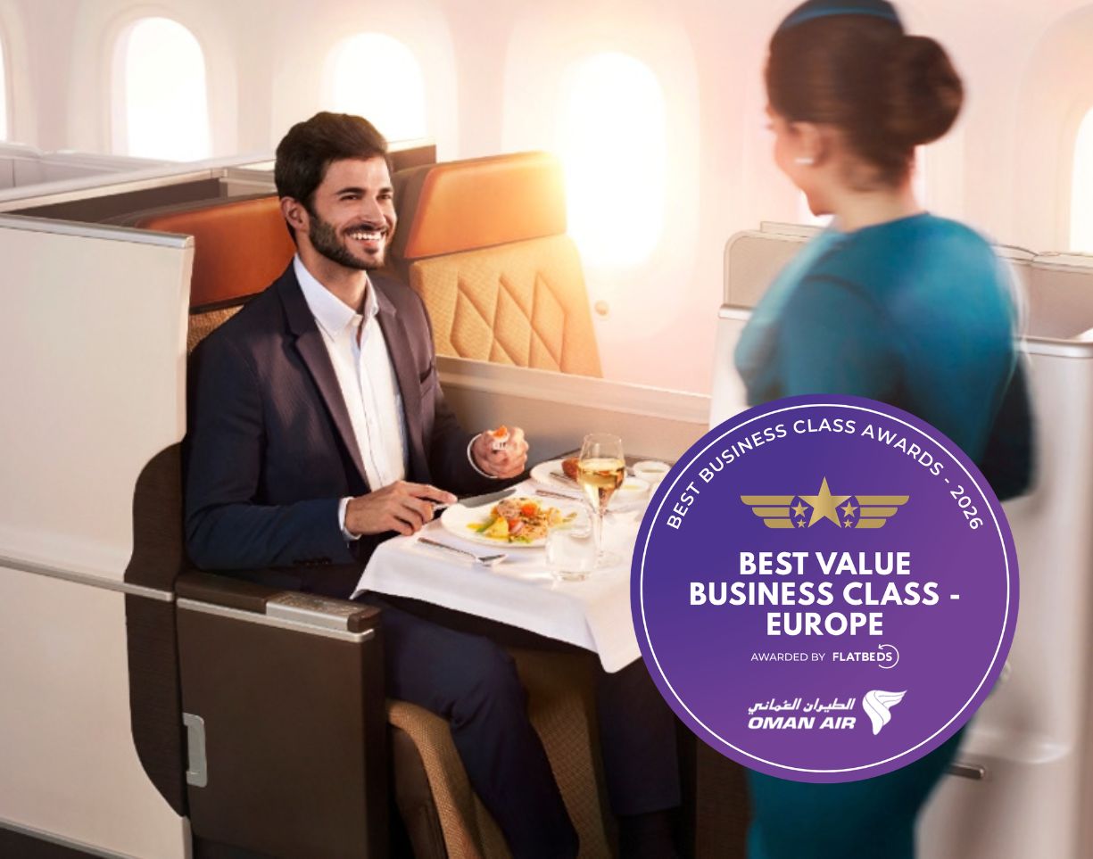 Oman Air – Best Value Business Class Europe 2026, awarded by Flat Beds