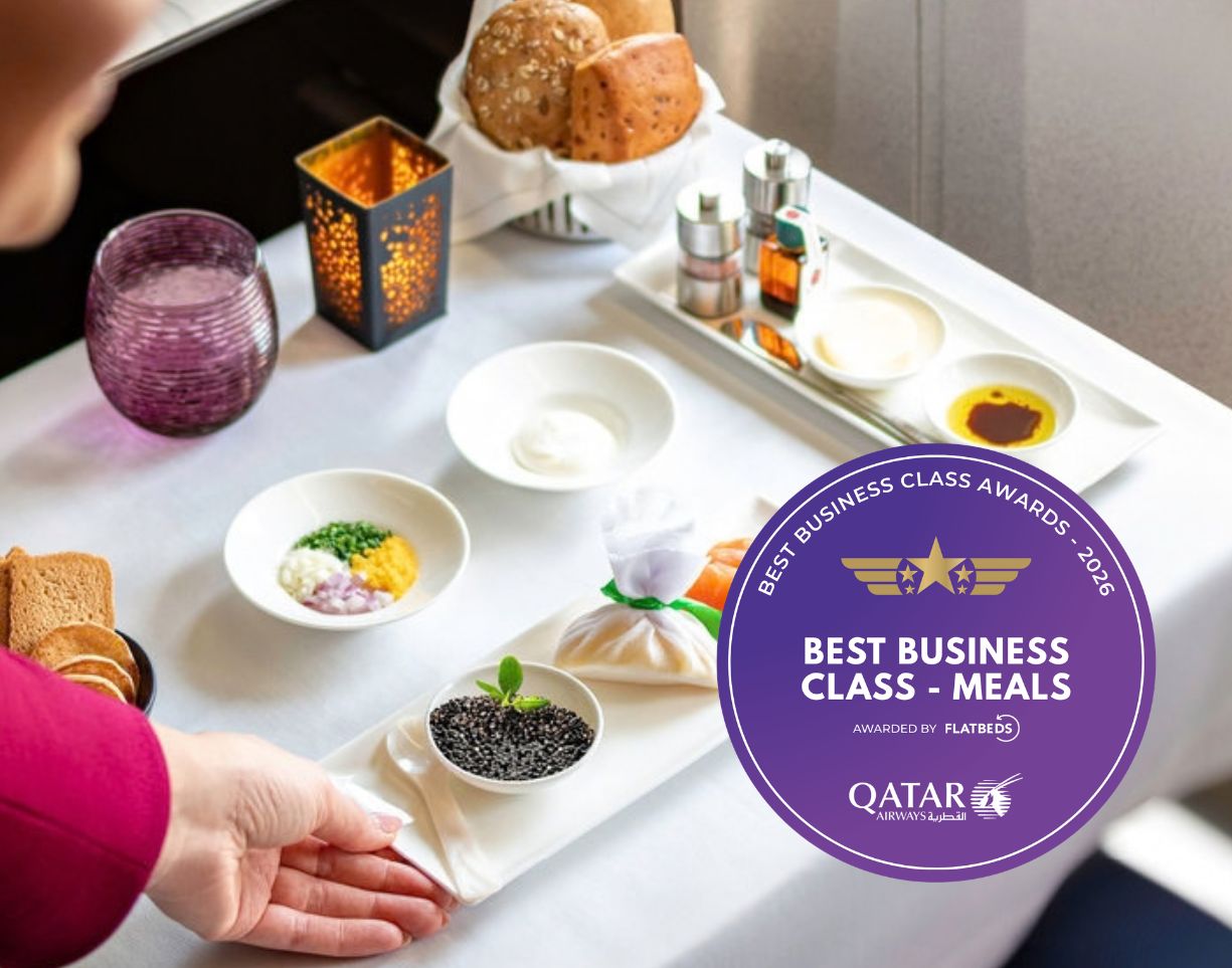 Qatar Airways – Best Business Class Meals 2026, awarded by Flat Beds