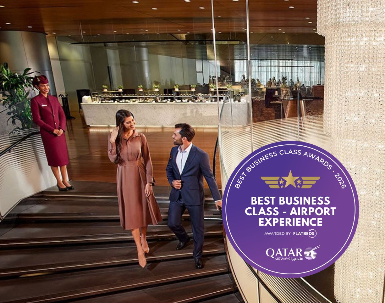 Qatar Airways – Best Business Class Airport Experience 2026, awarded by Flat Beds