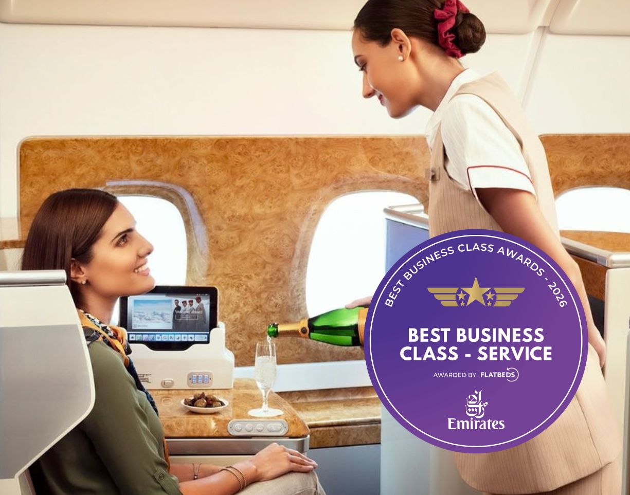 Emirates – Best Business Class Service 2026, awarded by Flat Beds